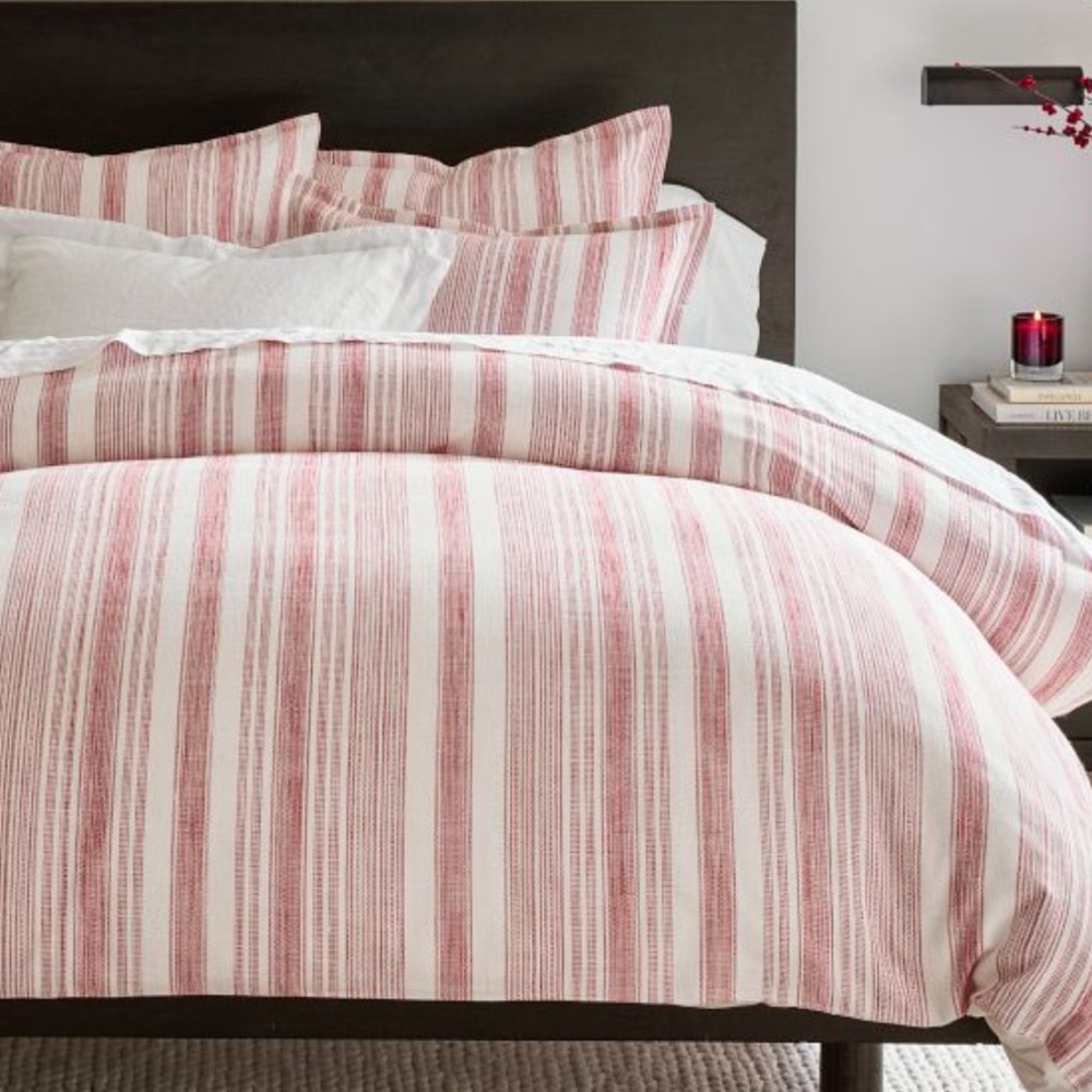 Pottery Barn Hawthorne Striped Pillow Sham Red White Standard